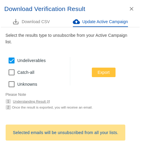 ActiveCampaign integration step
