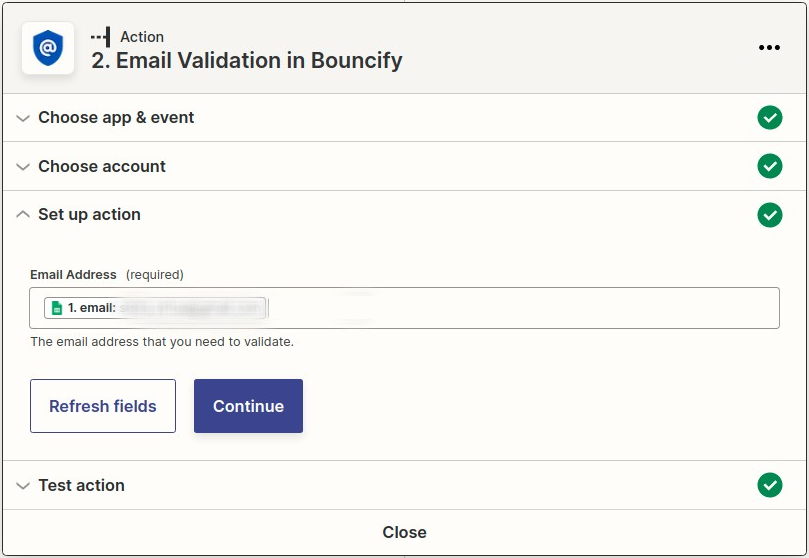 Zapier integration step