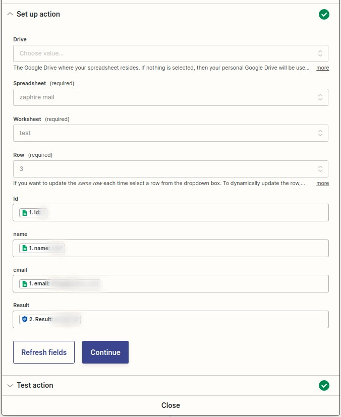 Zapier integration step