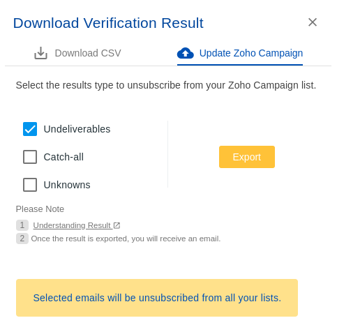 Zoho Campaigns integration step